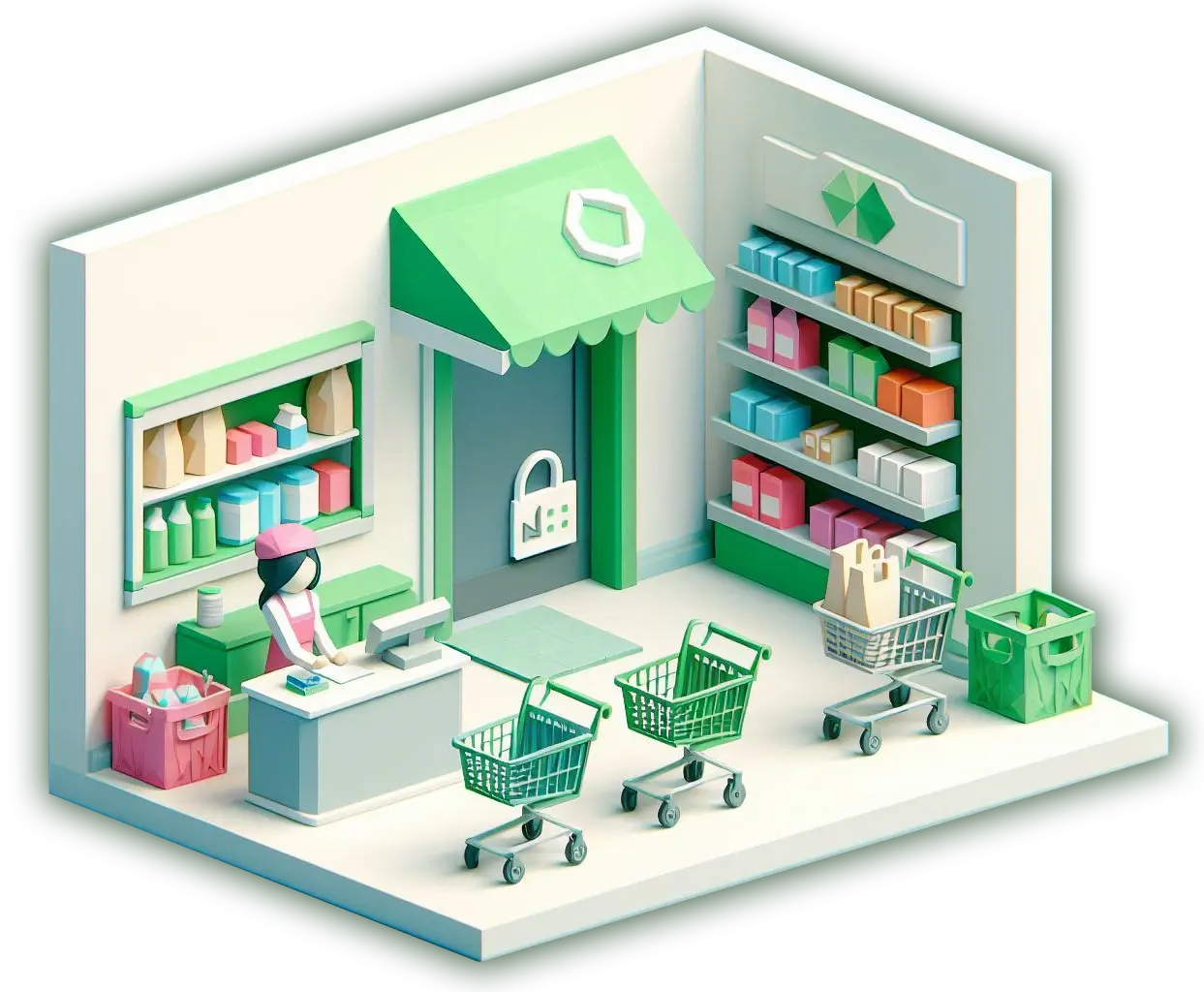 A low-poly grocery store, representing the CPG industry
